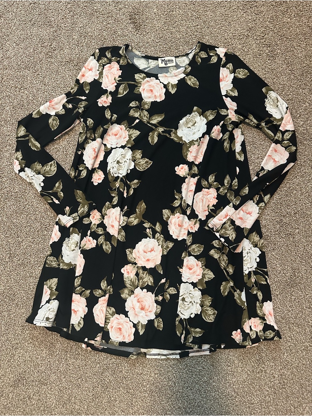 Show Me Your Mumu Black Floral Long Sleeve Tunic Top M